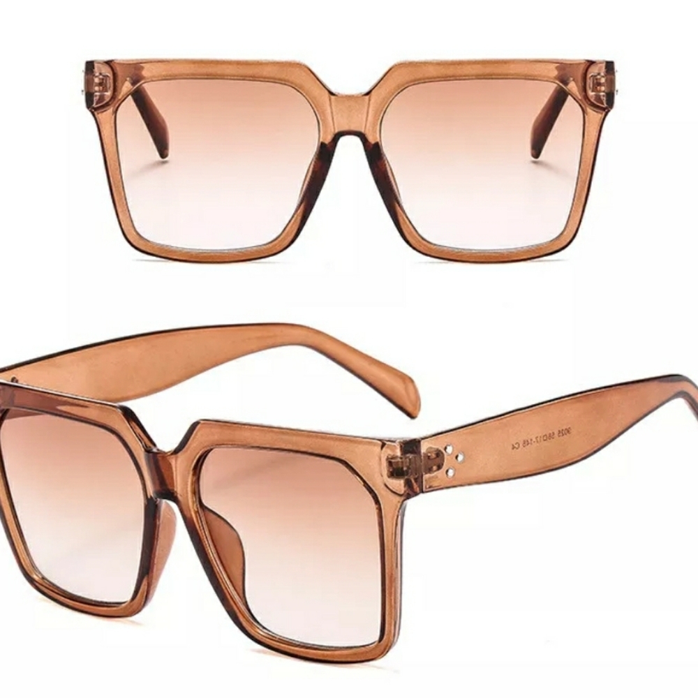 🎅 Oversized Tea Color Luxury Flat Top Sunglasses - Picture 3 of 7